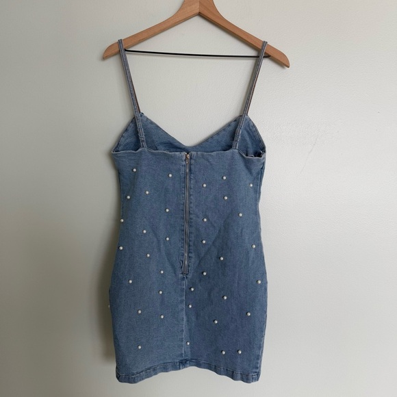 Fashion Nova Briella Pearl Light Wash Denim Mini Dress - Picture 6 of 8